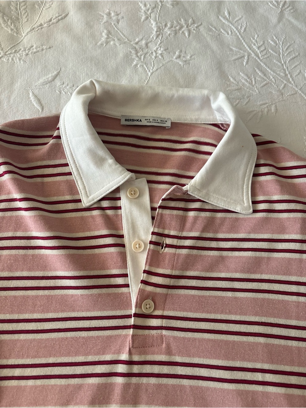 Bershka Oversized Rugby Top in Pink Stripe & White